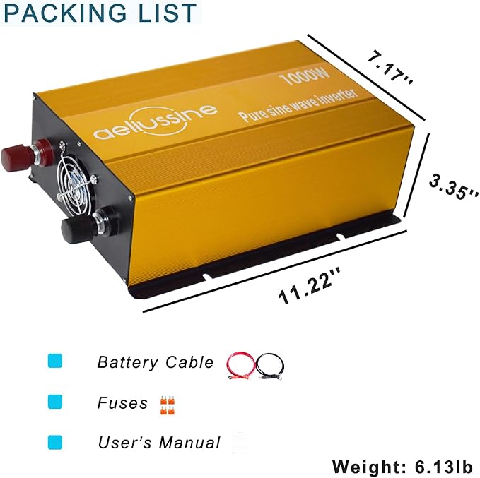 1000W Pure Sine Wave Inverter-36V DC to 110V 120V AC Power Converter with 2 AC Outlets, 36 Volt Power Inverter for Truck, Rv, Camping, Home, Emergency Power