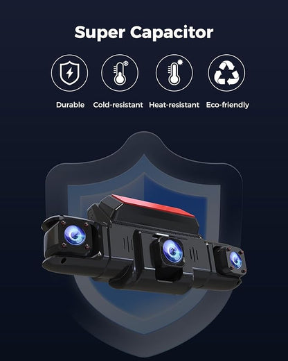 360 뷰 4 채널 대시 캠 전면 및 후면 왼쪽 오른쪽 내부 카메라, 자동차, GPS 및 5G 밴드 WiFi, 야간 시야, 160도 광각, WDR, 24H 주차 모드, 슈퍼 커패시터, 128GB 카드 포함