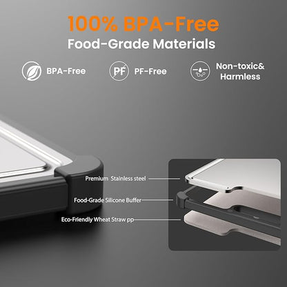 Premium 316 Stainless Steel Cutting Board for Kitchen– Double Sided,Non-Toxic& BPA-Free Chopping Board with Food-Grade Steel &Eco-Friendly Wheat Straw PP,for Meat&Vegetables Healthy Organic Board
