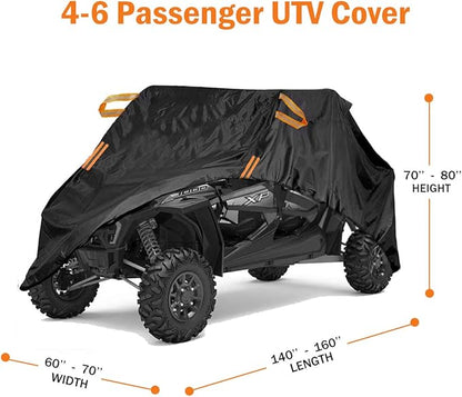 UTV Cover 4-6 Seater Waterproof Heavy Duty Black Oxford Cloth Protection Covers UTV Accessories for Polaris RZR Can-Am Defender All Weather Side by Side Cover