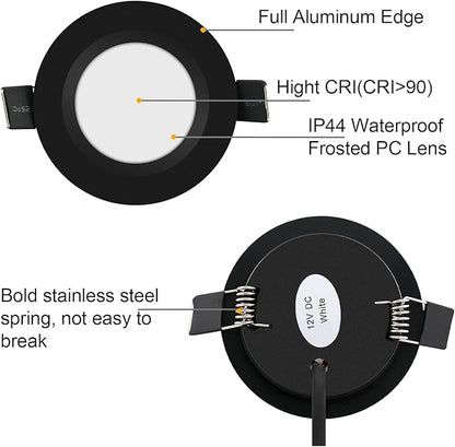 12 Volt LED Puck Light RV Boat Recessed Ceiling Light Super Slim LED Panel Light with Hole Puncher DC 12V 3W Full Aluminum Downlights 6 Pack,5500-6000k