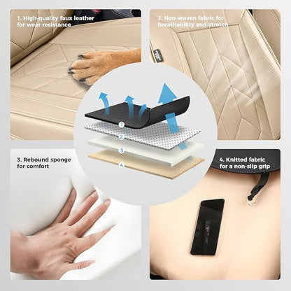 Beige Car Seat Covers Full Set - Waterproof Leather Car Seat Protector Universal Fit Altima Murano Accord Avalon