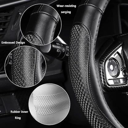 Leather Car Steering Wheel Cover 15 inch Universal Fit Microfiber Steering Wheel Cover Anti-Slip, Soft, Breathable, Full Surround Car Wheel Cover