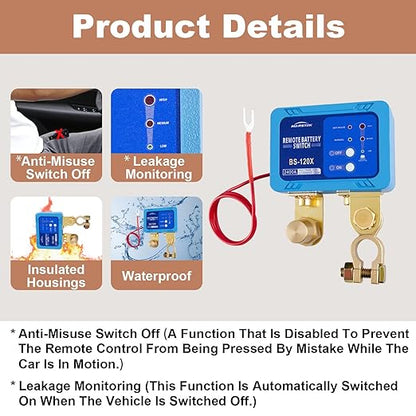 Kill Switch for Car, Battery Cut Off Switch 12V 120A, Smart Automatic Remote Battery Disconnect Switch with Sound, Auto Anti Theft Kill Switch, Universal Battery Kill Switch for Car Truck RV