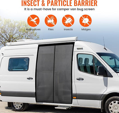 71''H x 59''W Van Bug Screen Side Door Sliding Door Window Covers with Magnetic Closure Car Window Screens for Camping Fits Mercedes Sprinter Ford Transit and RAM Promaster