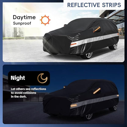 10 Layers SUV Car Cover Custom Fit for Kia Sportage (2010-2024) Waterproof All Weather for Automobiles, Outdoor Full Cover Rain Sun UV Protection with Cotton.Black