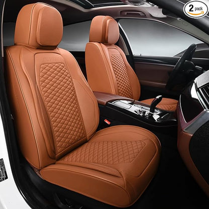 2 Packs Car Seat Covers Leather Car Seat Covers Universal Seat Covers for Car, SUV,Truck (Brown)
