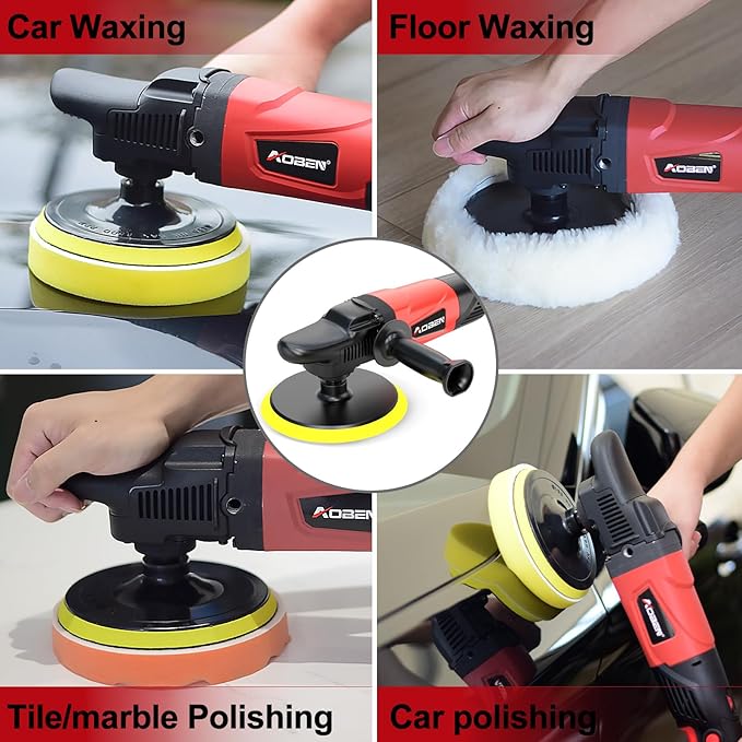 AOBEN Rotary Buffer Polisher,1200W 6-inch/ 7-inch Car Buffer,Car Polisher Waxer Kit with 6 Variable Speed 1000-3500RPM & 4 Polishing Pads,Detachable Handle for Boat,Car Polishing and Waxing