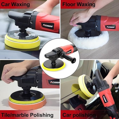 AOBEN Rotary Buffer Polisher,1200W 6-inch/ 7-inch Car Buffer,Car Polisher Waxer Kit with 6 Variable Speed 1000-3500RPM & 4 Polishing Pads,Detachable Handle for Boat,Car Polishing and Waxing