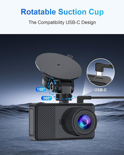 Dash Cam Front and Rear, 2.5K+1080P Dual Dash Camera for Cars, 2’’ Display Mini Car Camera, G-Sensor Dashcam, Night Vision, 24H Parking Mode, Loop Recording, 170°Wide Angle, 64GB Card Included, Black