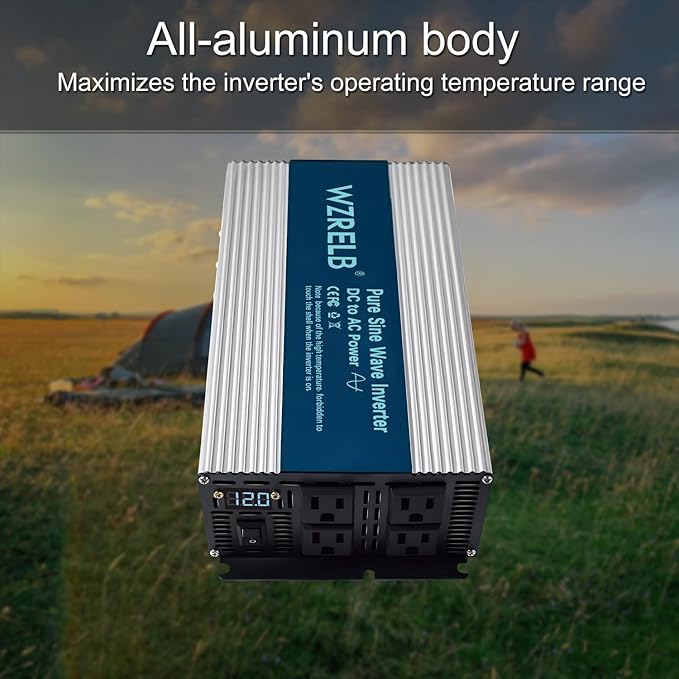 WZRELB 2000W Pure Sine Wave Inverter 24V DC to 110V 120V AC,Car Power Inverter with 4 AC Outlets, LED Display,Off-Grid Portable Power Converter for Home, RV, Truck, Camping