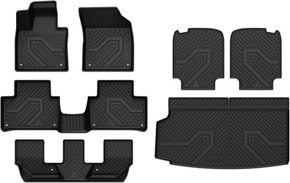 LASFIT Floor Mats & Cargo Mat & Backrest Mats for Volvo XC90 2016-2026 (Only for 7 Seats & PHEV) All Weather TPE Mats Custom Fit Floor Liner for XC90 1st & 2nd & 3rd Row Car Mats & Cargo Liner, Black