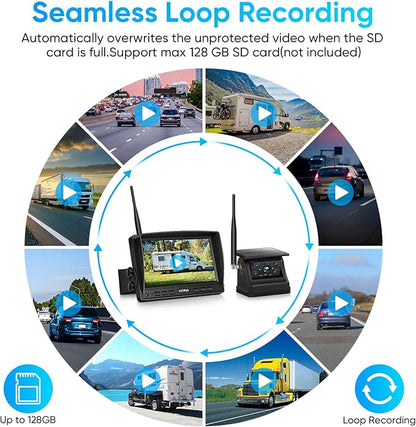 Solar Wireless Magnetic Backup Camera, 9900mAh Battery Powered Rechargeable IP69 Waterproof HD Back Up Rear View Remote Control Camera with 7 Inch 1080P Monitor System for Car Truck Trailer RV VN003