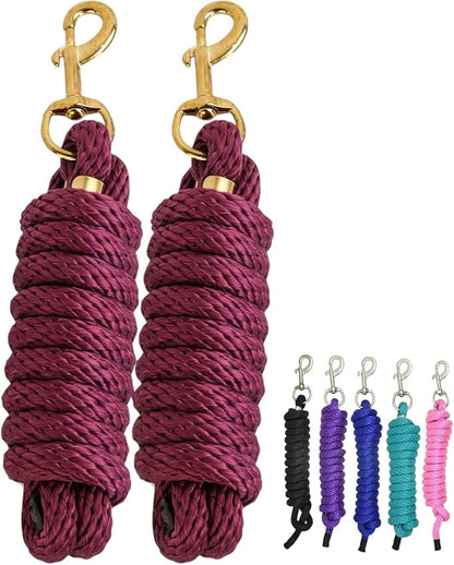(Pack of 2) Nylon 8ft Lead Ropes for Horse Halters (Maroon)