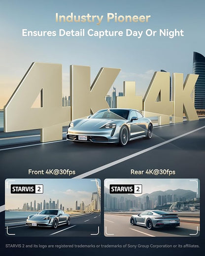 REDTIGER Dual 4K Dash Cam with 256GB eMMC, STARVIS 2 IMX678 Front and Rear Dash Camera with Dual HDR, Voice Control, 4'' Touch Screen, Built-in 5.8GHz WiFi GPS, HDR Night Vision (F77 V2)
