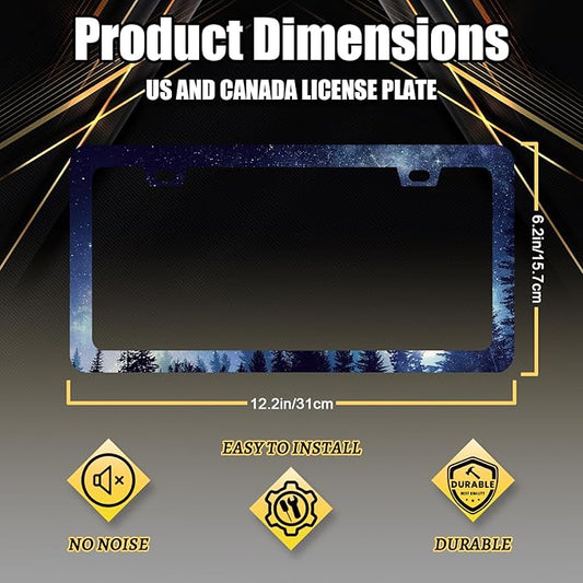 Beautiful Galaxy License Plate Frame Starry Sky Galaxy Forest License Plate Holder for Personalized Car Decorative Stainless Steel Colorful License Plate Galaxy Auto Part 12.2" x 6.2"