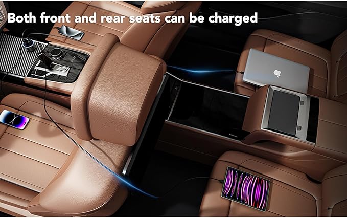 USB C Car Charger Fast Charging USB C Cable, 78W 4 Port iPhone 16 15 Car Charger Adapter with Voltmeter Cigarette Lighter USB Charger for iPhone 16 Pro Max/15 Plus/14/13/12, Samsung Galaxy, iPad