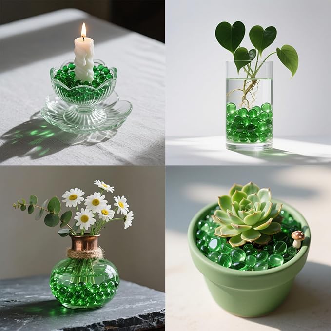 0.96LB Glass Beads Vase Filler Aquarium Gravel Decor Flat Glass Marbles Gems Pebbles Fish Tank Rocks Home Decorative Art Craft - Green