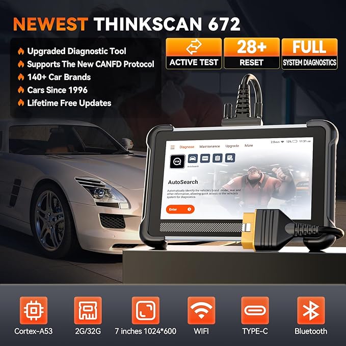 TK672 Bidirectional Scan Tool, Full System OBD2 Scanner Diagnostic Tool, 28 Reset,Scanner for Car with Action Test, CAN FD, Free Lifetime Upgrade