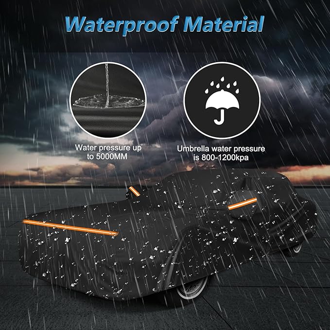 Car Cover for Cadillac Eldorado Biarritz/Brougham/Fleetwood/Convertible 1979-1991, Waterproof 210D Oxford Cloth and Cotton Cover Outdoor Car Cover with Zipper Windproof Heavy Duty All Weather