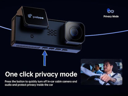 Pelsee P2 Trio 4K Dash Cam Front and Rear Inside WiFi, 64GB Card, 4K+1080P+1080P Dashcam,3 Channel Dash Camera for Cars Smart Driving Assistant ADAS/BSD/DMS,Night Vision/24H Parking Mode/G-Sensor