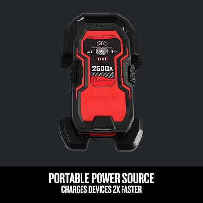 CRAFTSMAN Lithium Jump Starter and Portable Power Pack, CMXCESM262, 3-in-1, 2.4 Amp USB Port, LED Light, 2500 Amps, 12 Volt, for Motorcycle, Car, SUV, Truck, and Marine Batteries