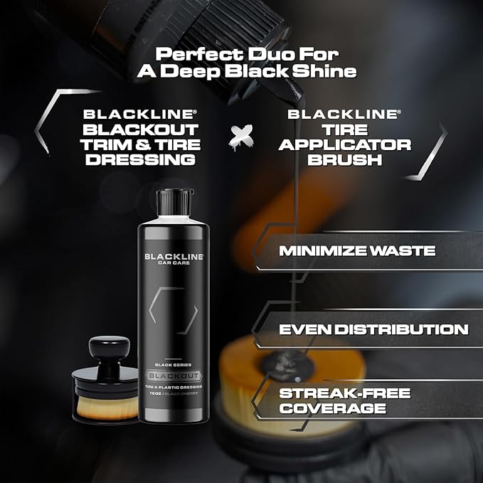 Blackline Car Care - Blackout Trim and Tire Dressing for Plastic, Rubber, Vinyl, and Tires Safe for Cars, Trucks, SUVs & More - 16 fl OZ