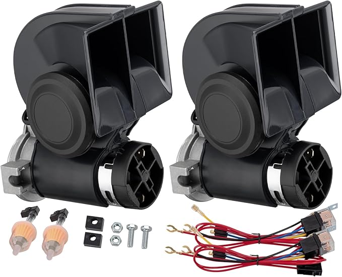 Pack of 2 Car Horn,Train Horns for Truck,Super High Pitched Train Horn for Car, Waterproof Snail Horns for Motorcycles, Cars, Trucks,Trains and Ships