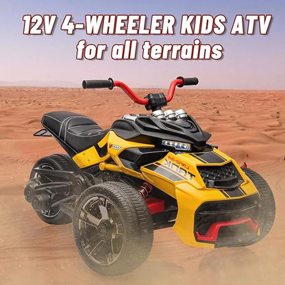 12V Kids Electric Ride-On Car with Parent Remote Control, 7MPH, 2 Speeds, 2x55W Motor, LED Lights, Music, USB & EVA Tires, 3 Wheel Battery Powered Toy Vehicle for Toddlers