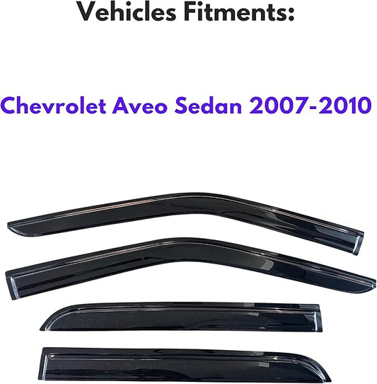 KPY Window Visor Compatible with Chevrolet Chevy Aveo Sedan 2007-2010, 4PC Rain Guard Side Window Vent Deflectors Tape-On Mugen Style, 2007 2008 2009 2010