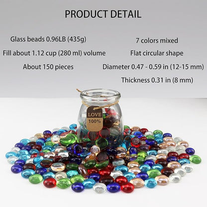 0.96LB Glass Beads Mix Colors Vase Filler Aquarium Gravel Decor Flat Glass Marbles Gems Pebbles Fish Tank Rocks Home Decorative Art Craft - 7 Colors Mixed