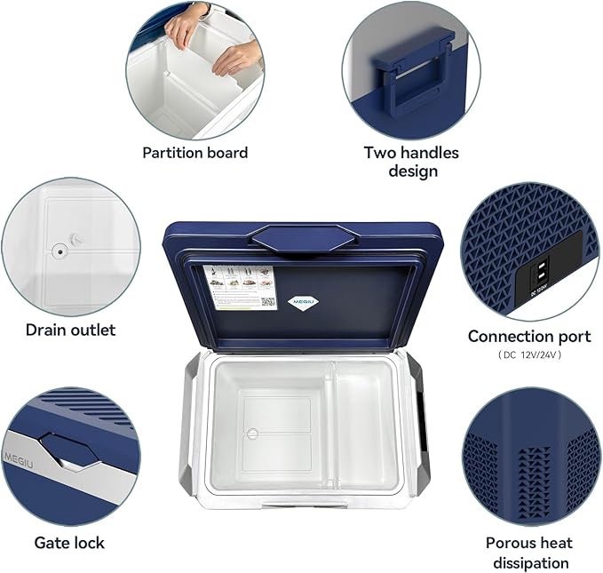 Car Fridge Portable 12V Refrigerator 32 Quart 12 Volt Freezer Compressor Cooler 12V/24V DC 110～240 V AC for Truck Van RV Camper SUV and Home Use