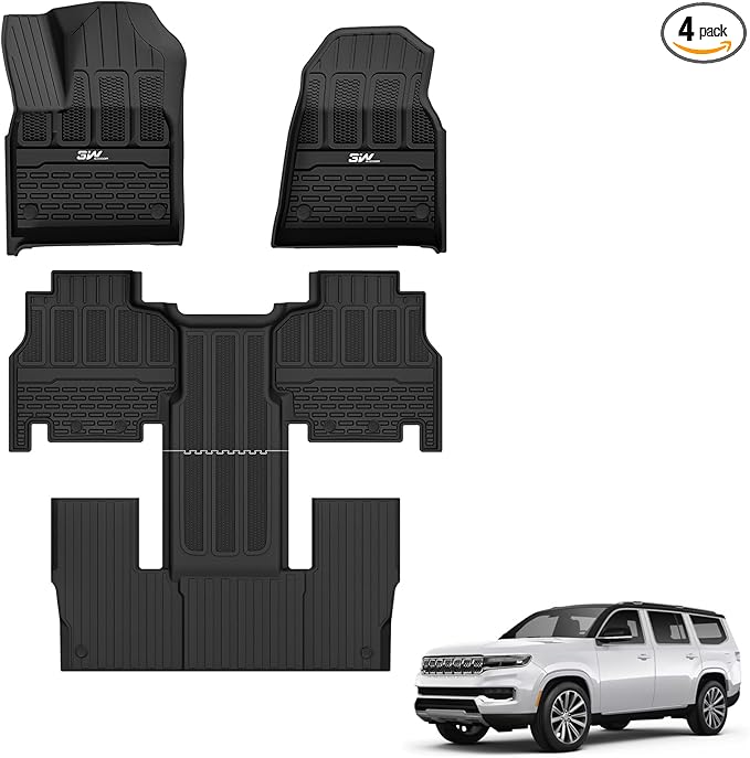 3W Floor Mats Fit for Jeep Grand Wagoneer/Grand Wagoneer L 2022 2023 2024 2025 7 seat(Not Fit for 8 seat), All-Weather TPE Custom Fit Wagonner Floor Liner for 1-3 Rows Full Set Car Mats