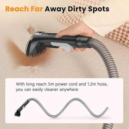 Carpet Spot Cleaner Machine, 16Kpa Portable Deep Cleaner with 62oz Tank and for Carpets, Upholstery, Pet Hair，Includes 2 Brushes, Extension Hose (White)