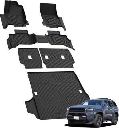LASFIT Floor Mats&Trunk Mat with Backrest Mat for Toyota 4Runner 2025-2026(Only Fit 7 Seats), All Weather TPE Custom Fit Floor Liner for 4Runner SR5/TRD/Limited 6th gen Front&Rear 4 Runner Car Mats