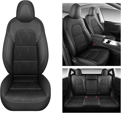 Tesla Model Y Seat Cover Full Set, Faux Leather Tesla Car Seat Cover, Perfect Suitable for Tesla Model Y 2020 2021 2022 2023 2024 2025 (Black)