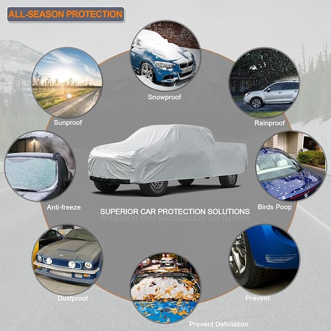 Kayme 6 Layers Truck Cover Waterproof All Weather, Heavy Duty Outdoor Pickup Cover Sun Uv Rain Protection, Universal Fit for Chevy C10 S10, Ford F100 Ranger Maverick,etc (Length Up to 210 inch) M