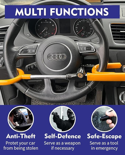 Steering Wheel Lock Anti-Theft car Device Car Wheel Locks Heavy Duty Vehicle Security Steering Wheel Lock for Truck Car Vehicles Van Lorry SUV with 4 Keys, Elongated Length MAX 30.5“ Yellow