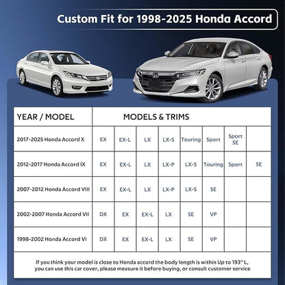 10 Layers Car Cover Custom Fit for Honda Accord (2001-2024),Waterproof All Weather for Automobiles, Outdoor Full Cover Sun UV Rain Protection with Cotton.Black