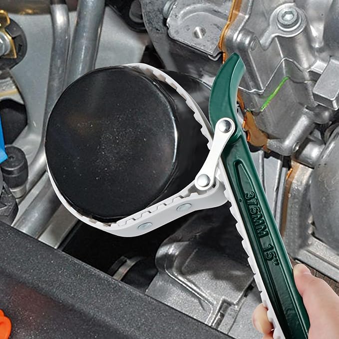 15" Belt Strap Wrench with Adjustable 36" Steel Wire Rubber Strap, Multipurpose Oil Filter Removal Tool