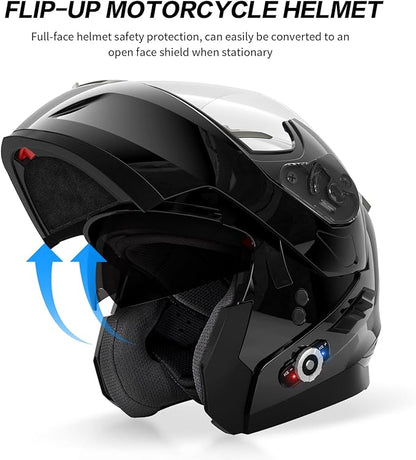 Motorcycle Helmet Bluetooth 5.0 Integrated New EPS FreedConn BM2-S Modular Flip Up Dual Visor Motorbike Helmet DOT FMVSS-218 Approved MP3 FM for Adults Men Women(X-Large, Glossy Black)