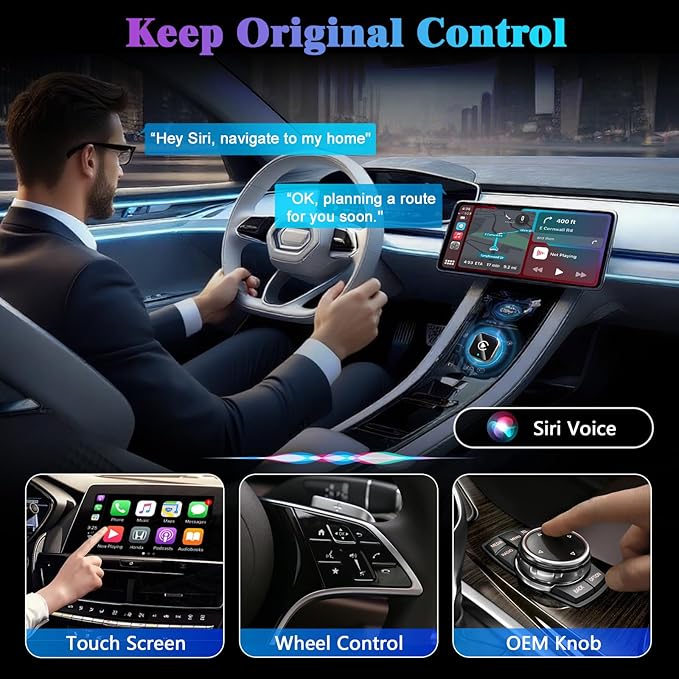 Wireless CarPlay Adapter for iPhone, 2025 Upgrade Convert Wired to Wireless Car Play Dongle, Mini Size USB Design for Apple CarPlay Adapter, USB-A/Type-C, No Delay, Plug and Play & Stable Control