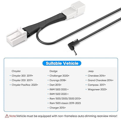Radar Detector Power Adapter DC3.5 Plug (10P Type C) Compatible with Dodge RAM,Charger,Challenger,Grand Cherokee,Chrysler,with Auto-dimming Rearview Mirror,Radar Detector Adapter Cable,Clean Install