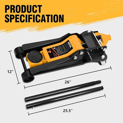 DNA MOTORING Low Profile Hydraulic Trolley Service/Floor Jack, 4 Ton (8000 lbs) Capacity, Lifting Range 4.5"-20", Orange, TOOLS-00307-OG