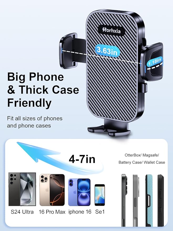 [2025 Most Stable & Flexible Suction Cup] 3-in-1 Car Phone Holder, Cell Phone Car Mount Fit for Vent/Dashboard/Windshield, All Phones, iPhone, Samsung and More