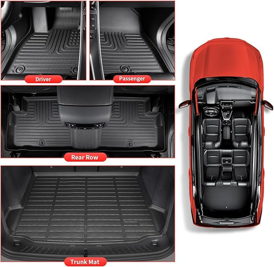 Wayhigh-All Weather Floor Mats Cargo Liner for Volkswagen Tiguan 2018 2019 2020 2021 2022 2023 2024 TPE Car Mats Cargo Mat Waterproof Anti-Slip Floor Liners VW Tiguan Accessories- Black