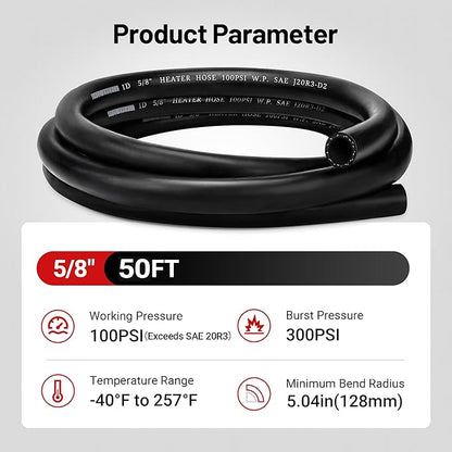 EVIL ENERGY 5/8" Heater Hose 50FT Coolant Radiator Straight 100PSI SAE 20R3 Black