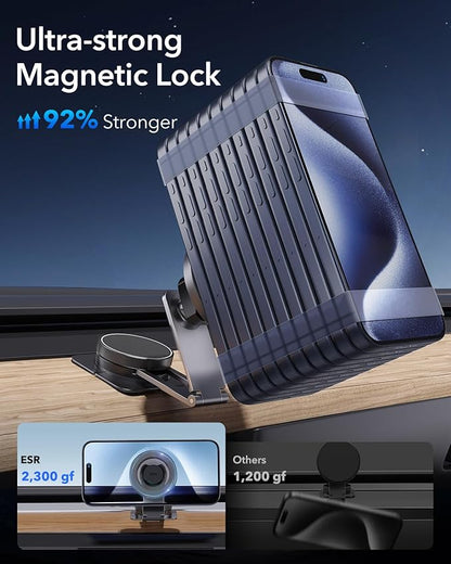 ESR for MagSafe Car Mount, Car Phone Holder,Dashboard/Tesla Touchscreen Car Mount, Magnetic Phone Holder for Car, for iPhone 16/16e/15/14/13/12, S25, Charging Not Supported(2 Metal Rings Included)