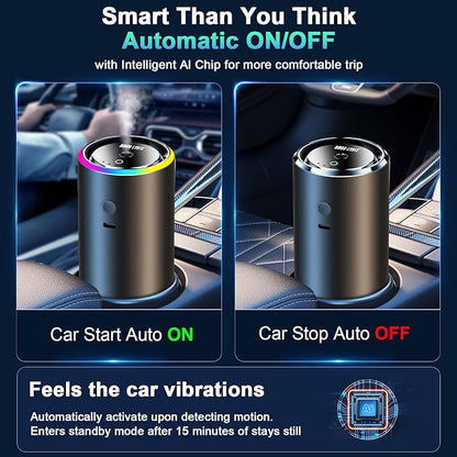 Smart Car Air Freshener Diffuser, Car Diffuser Air Fresheners Long Lasting with 100ml Capacity Essential Oil Last 6 Months, RGB Music Syncing Light, Auto On/Off, 5 Adjustable Car freshener, Cologne