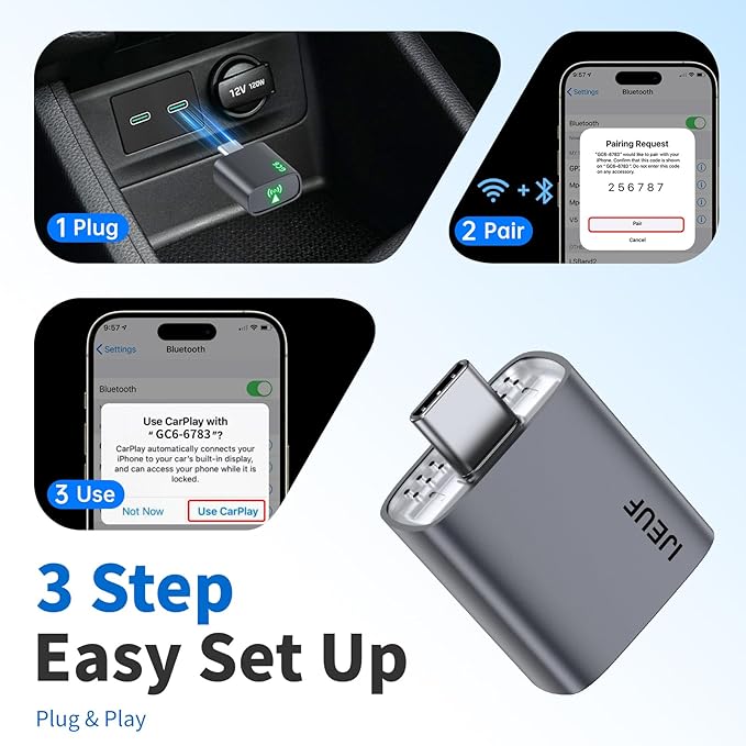 Wireless CarPlay Adapter for Apple iPhone 2025 Upgrade, Converts Factory Wired to Wireless, No Delay, Stable Connection, Mini Apple Carplay Wireless Adapter for iOS 10+ and Car from 2018+,USB/Type C